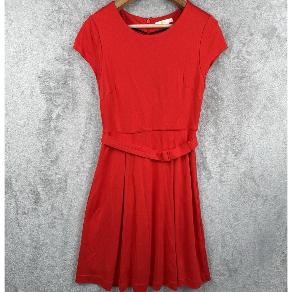 Boden Dress Women 8 Red Ponte Knit Belted Fit & Flare S/S Stretch Casual Classic - Picture 1 of 14